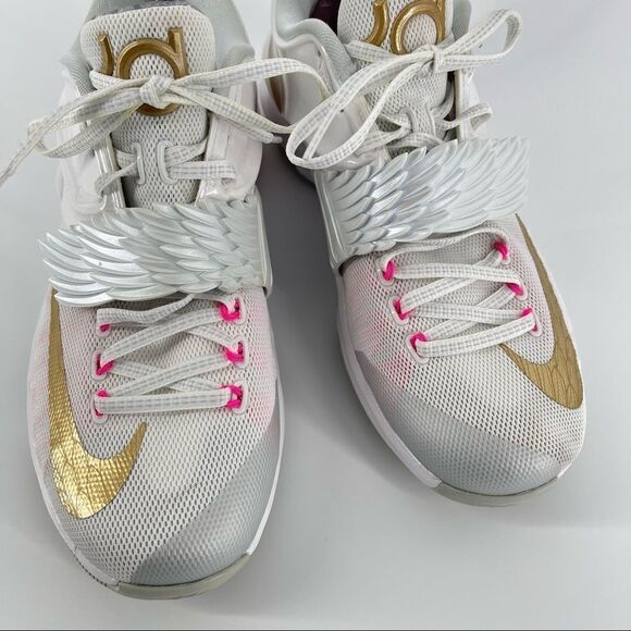 Nike Men’s KD VII PRM Aunt Pearl 706858-176 White/Metallic Gold Sneakers Size 8 - Picture 5 of 17